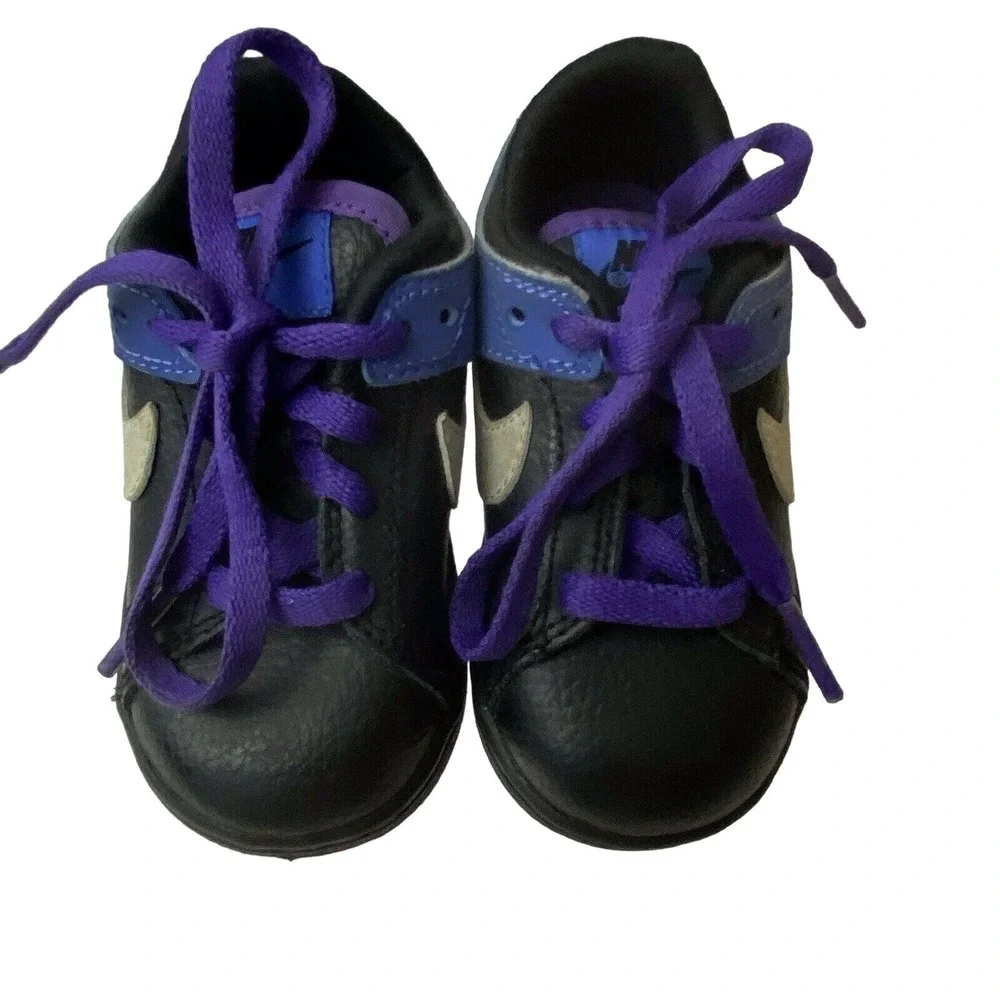 Nike Santa Cruise Leather Infant Baby Sneakers Shoes Size 5 Black Blue‎ Purple